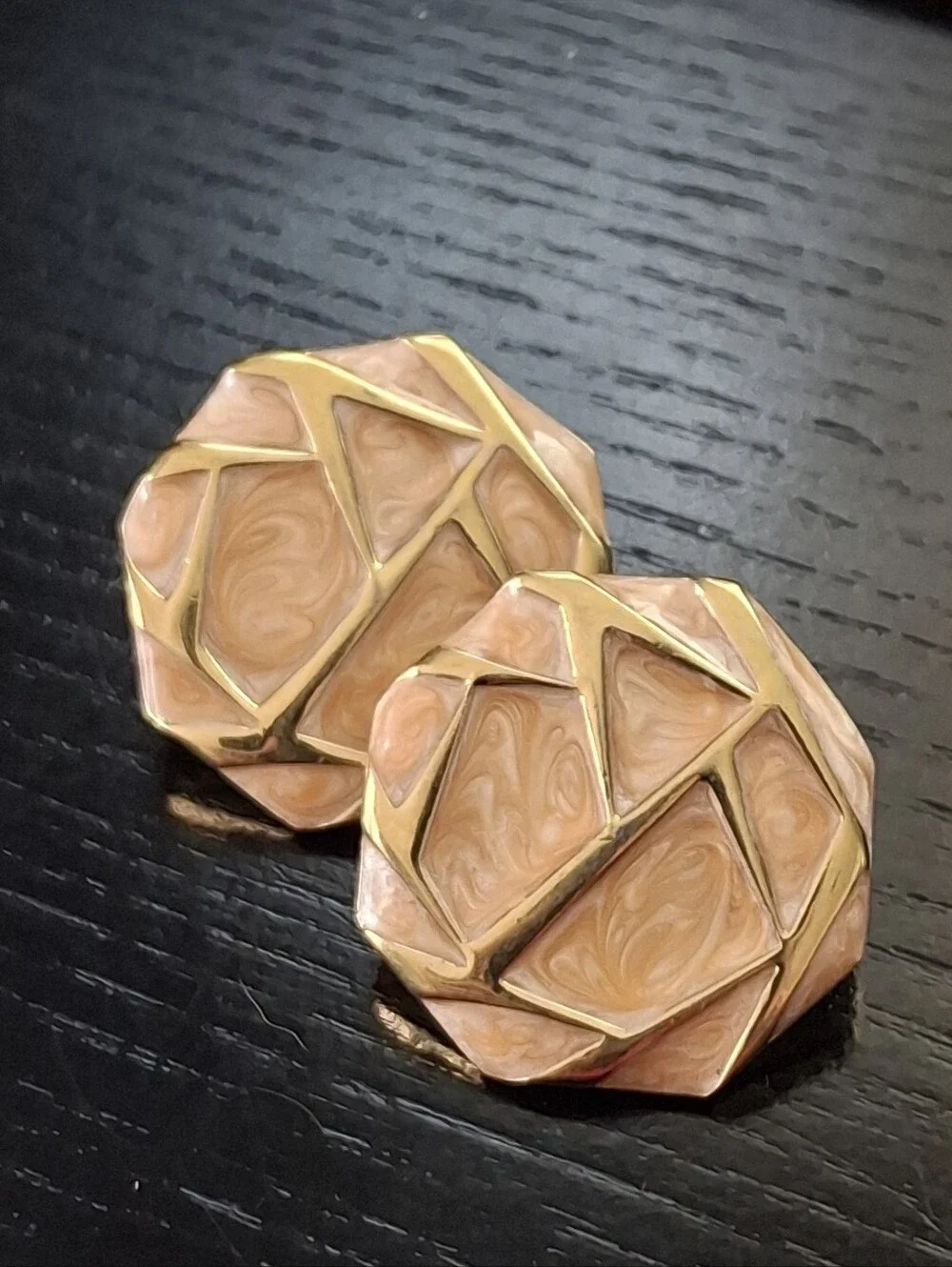 Monet Peach Geometric Enamel Gold Tone Earrings - Women Jewelry